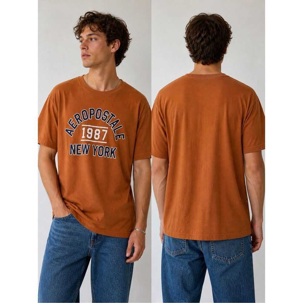 Aeropostale Men’s T-Shirt 1987 New York Graphic Brown Cotton Size L See Notes